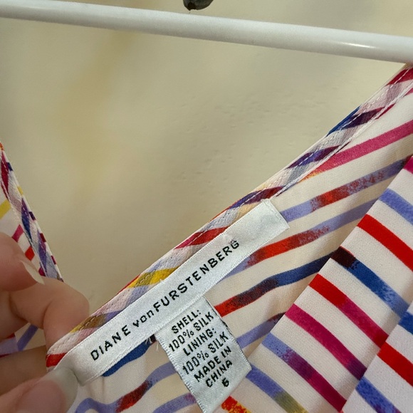 DVF Rolanda Silk Fruit Stripe Sleeveless Dress Size 6 - Picture 2 of 5